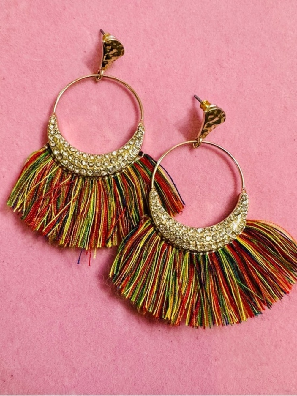 Rainbow Fringe Hoop Earrings